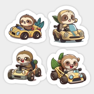 Cute Sloths driving cars - Stickers Pack Sticker